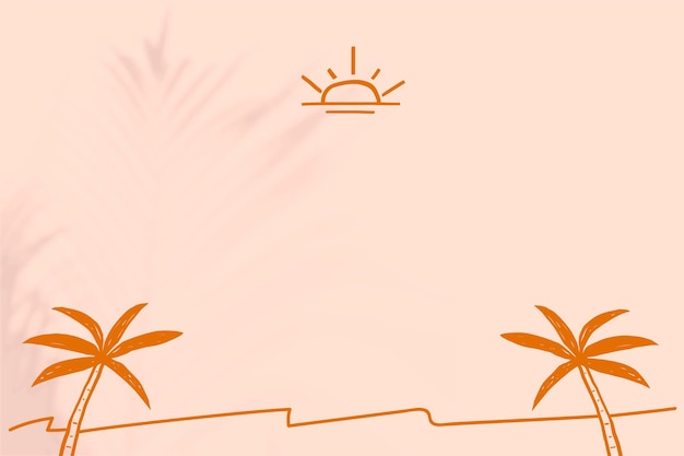 Summer beach border background vector with beige and orange doodles