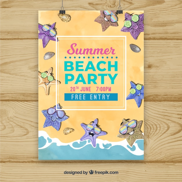 Summer beach party poster with sea stars