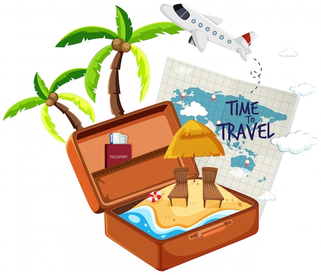 Free vector summer beach in the suitcase