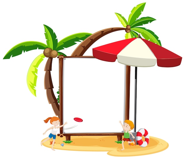 Бесплатное векторное изображение Летняя пляжная тема с пустым знаменем на белом фоне