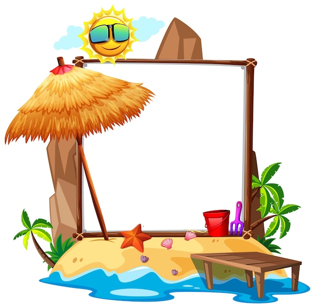 Free vector summer beach theme with blank banner isolated on white background