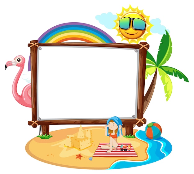 Free vector summer beach theme with blank banner isolated on white