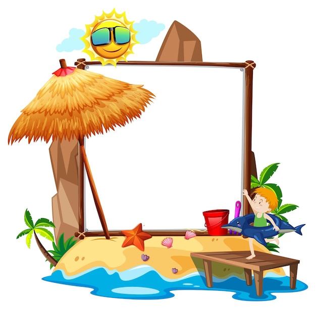 Free vector summer beach theme with empty banner isolated on white background