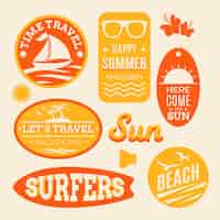 Free vector summer beach travelling stickers in 70s style