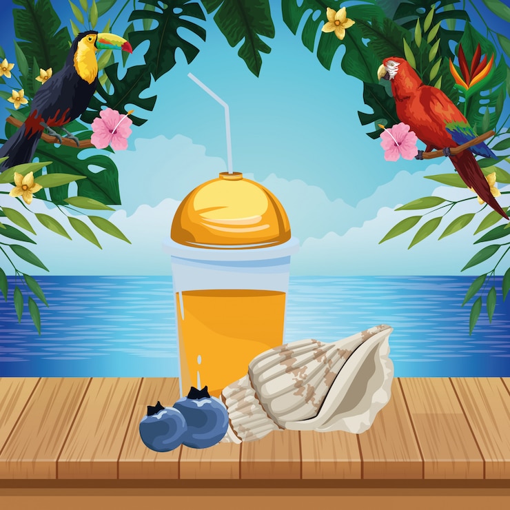 Free Vector summer beach and vacation cartoon
