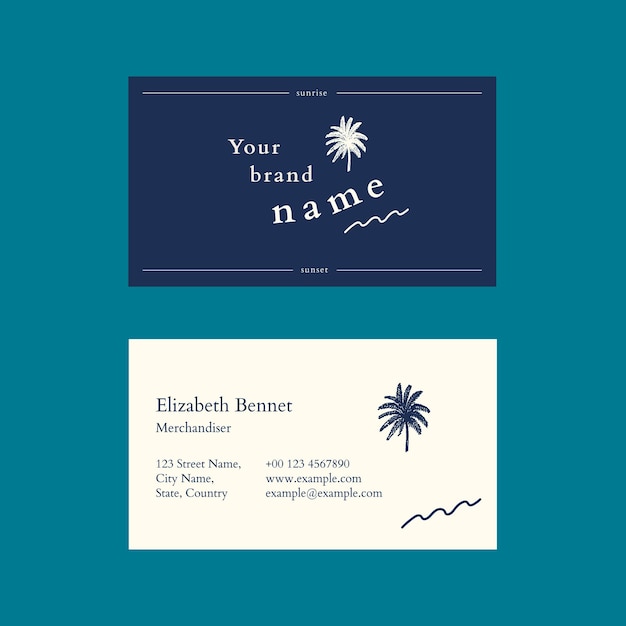 Free vector summer business card template vector with tropical background