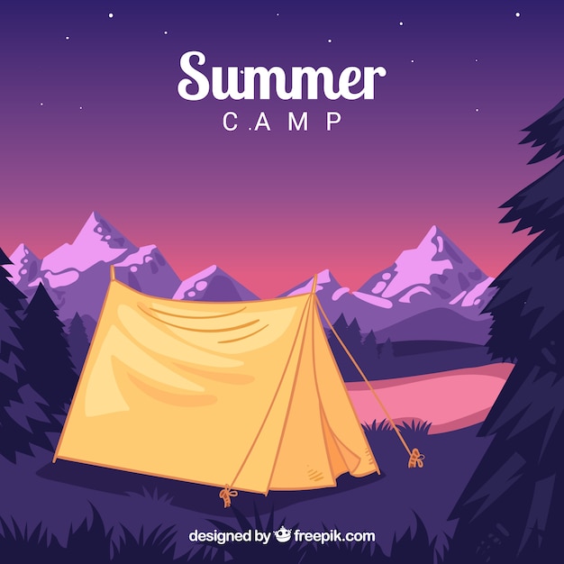 Summer camp background at night