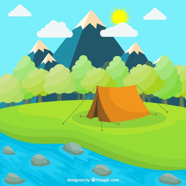 Summer camp background tent next to river