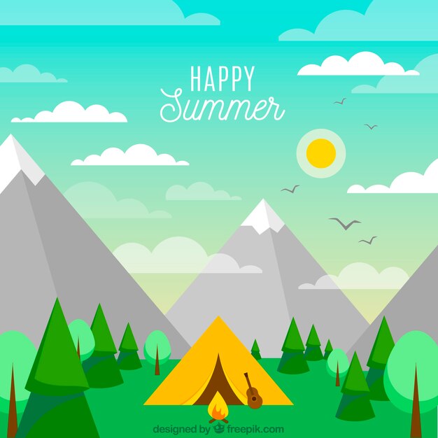 Free vector summer camp background with beautiful landscape