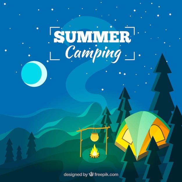 Free vector summer camp background with beautiful night