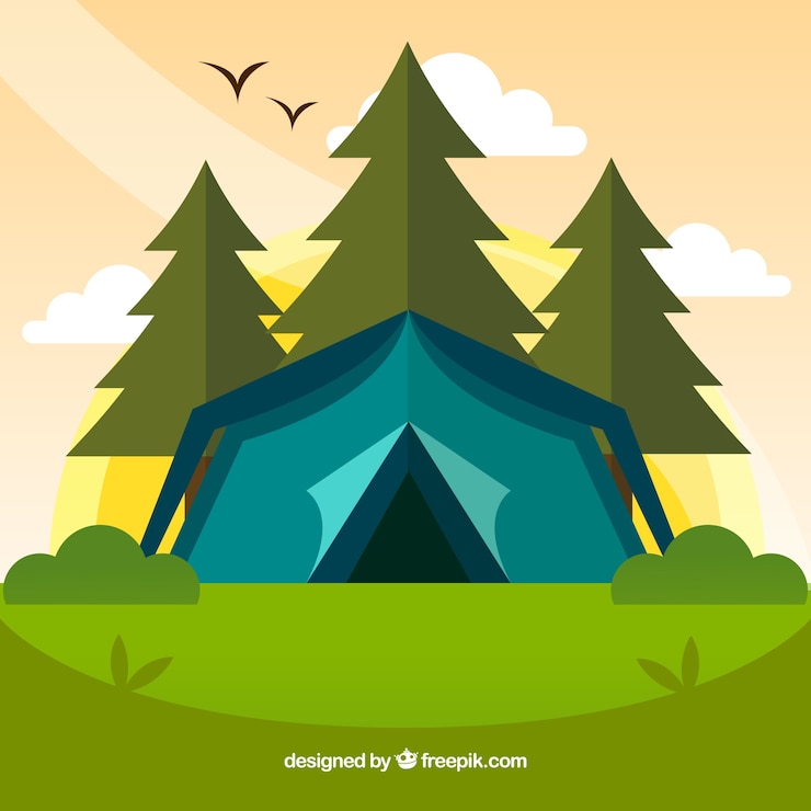 Free Vector summer camp background with blue tent