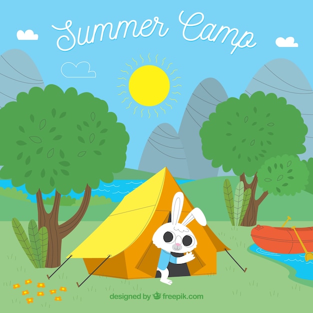 Summer camp background with cute rabbit