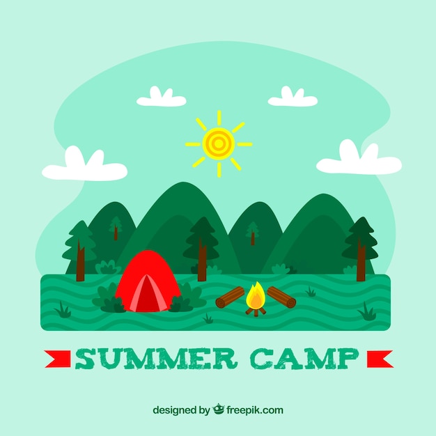 Free vector summer camp background with day landscape