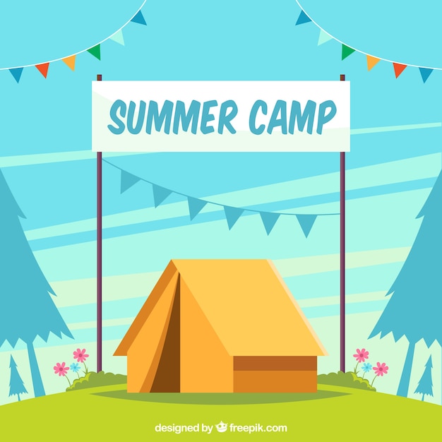 Free vector summer camp background with flat tent