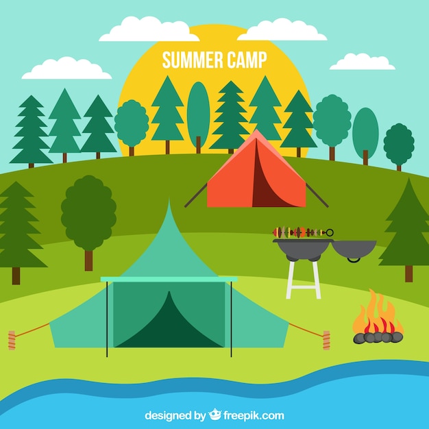 Summer camp background with flat tents