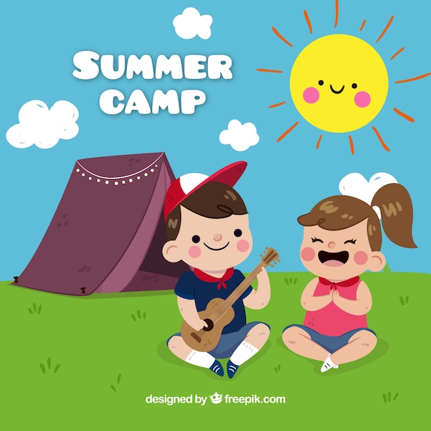 Summer camp background with kids