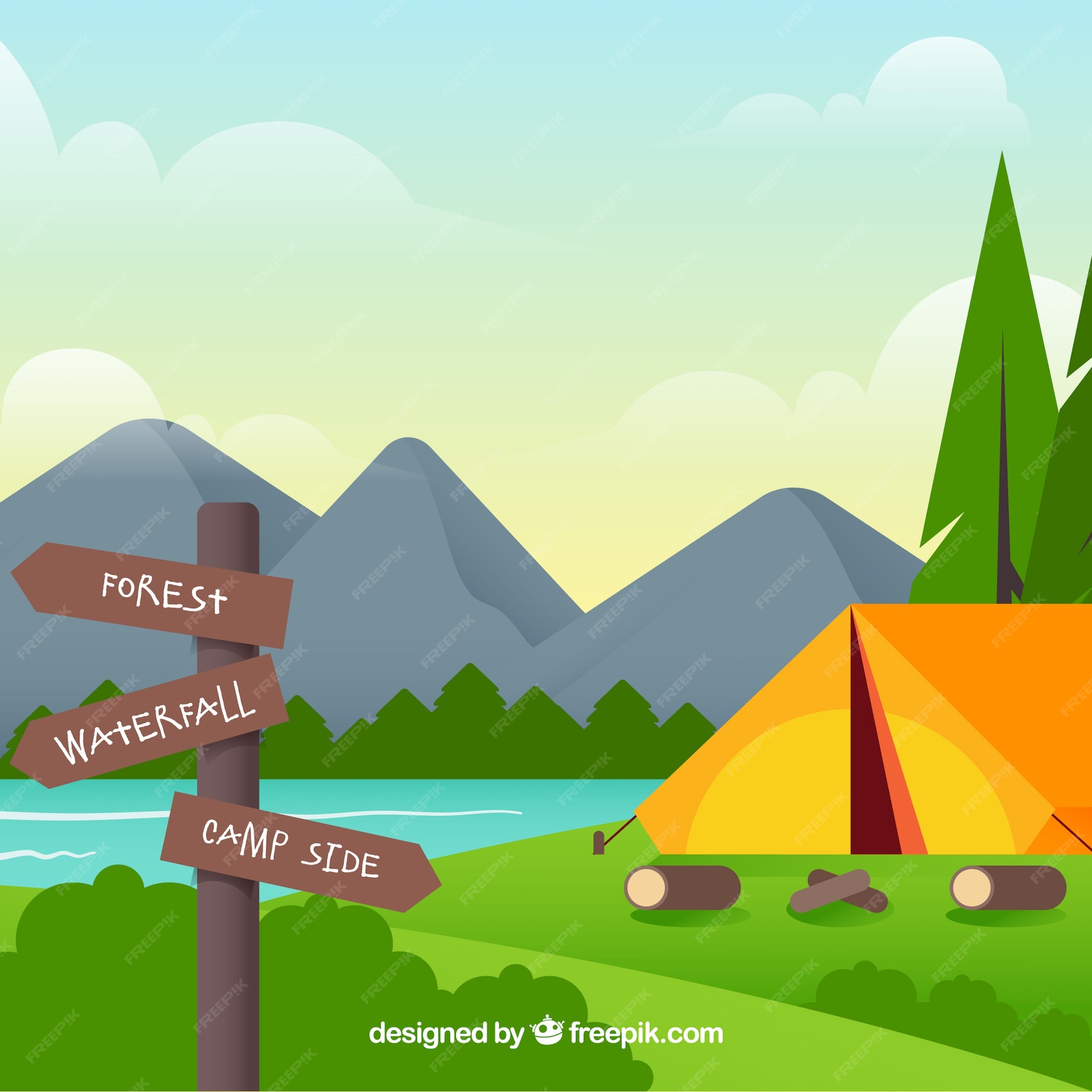 Free Vector | Summer camp background with orange tent