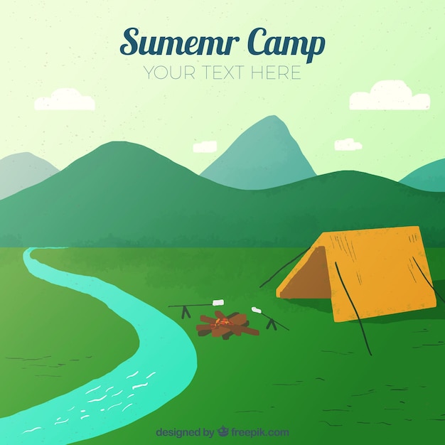 Summer camp background with river