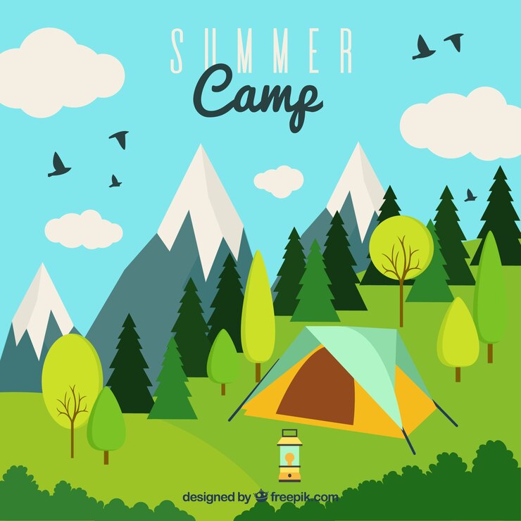 Free Vector summer camp background with tent in nature
