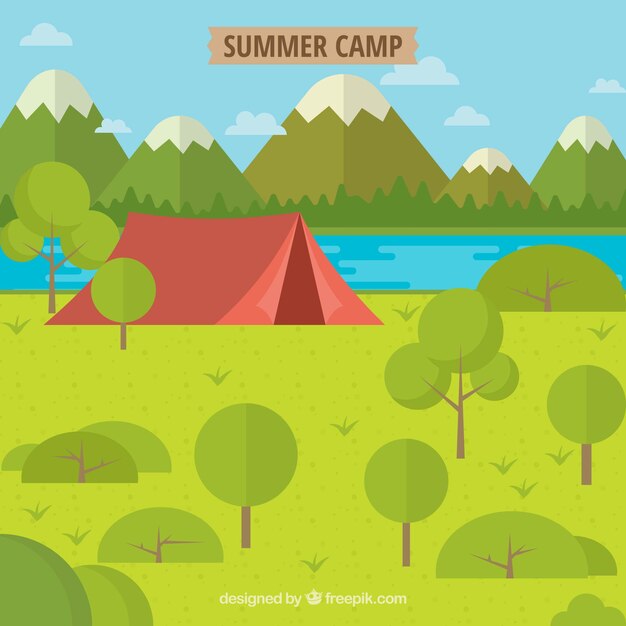 Summer camp background with tent and nature