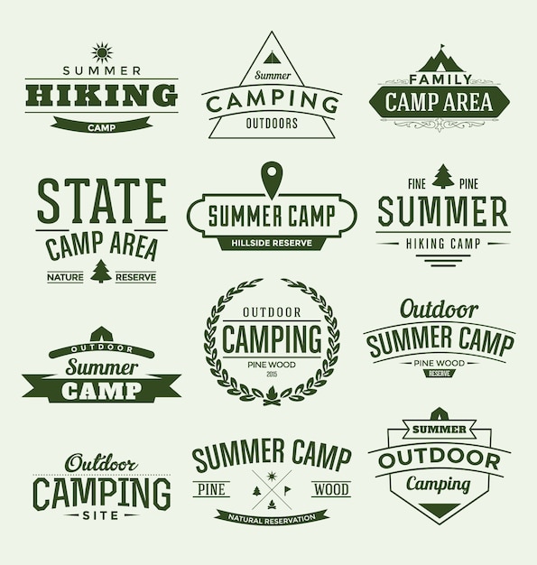 Бесплатное векторное изображение Летний лагерь этикетка коллекции