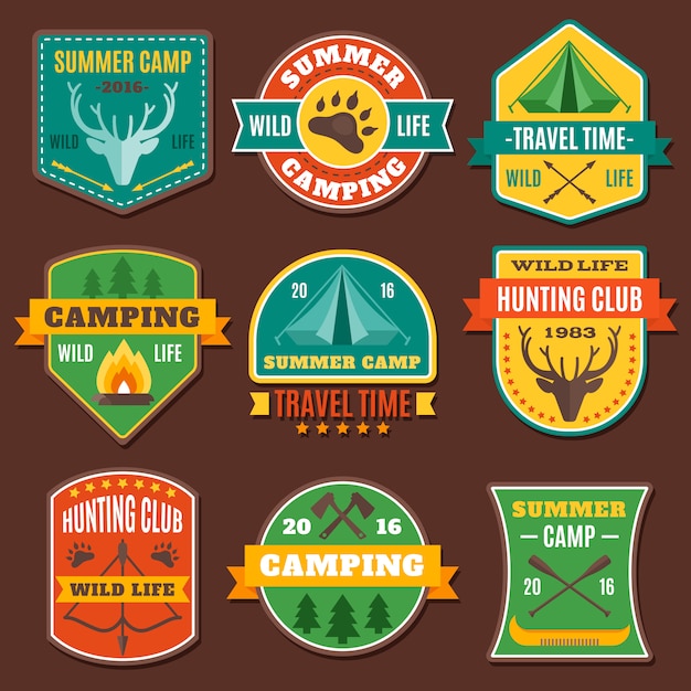 Summer Camping Colorful Emblems