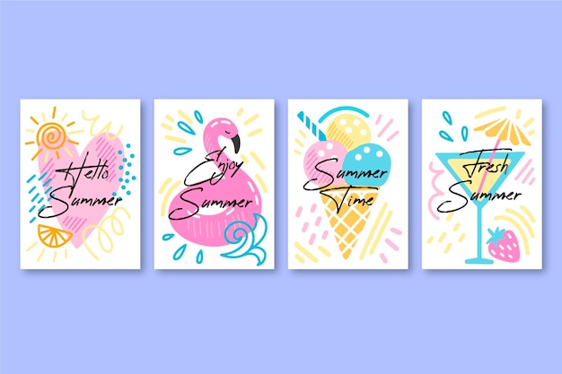 Free vector summer card collection draw