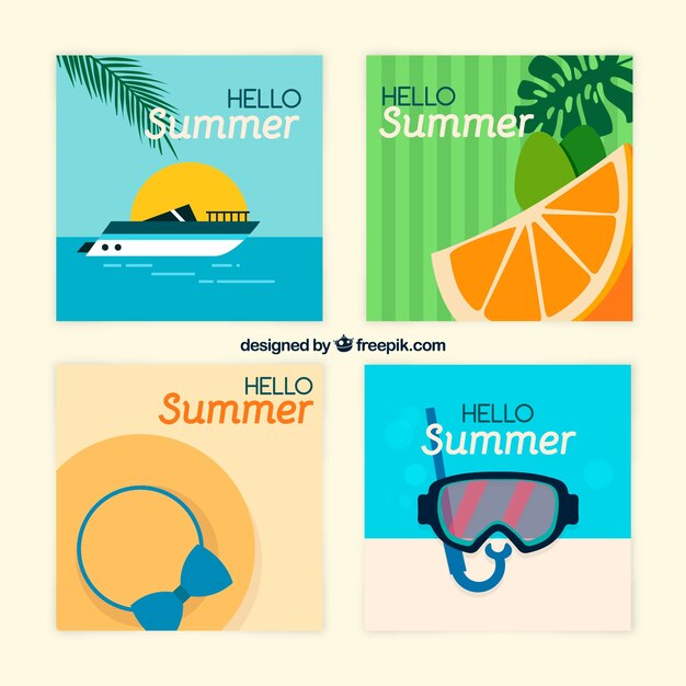 Summer card collection in flat style