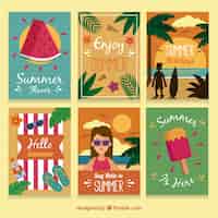 Vettore gratuito collezione di carte estive di sei