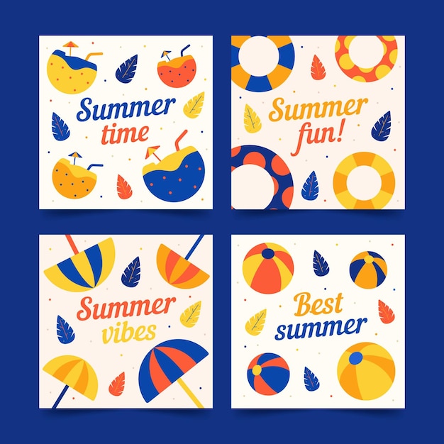 Summer card collection template in flat design