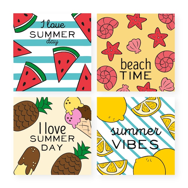 Free vector summer card collection template theme