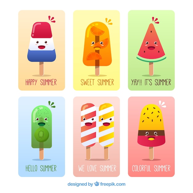 Free vector summer card pack with ice cream