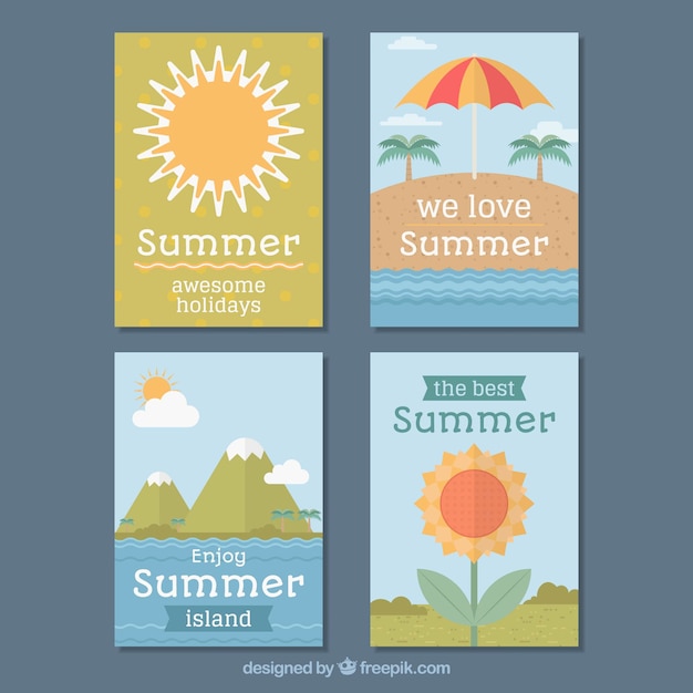 Free vector summer card set of four