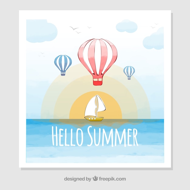 범선 및 열기구 여름 카드