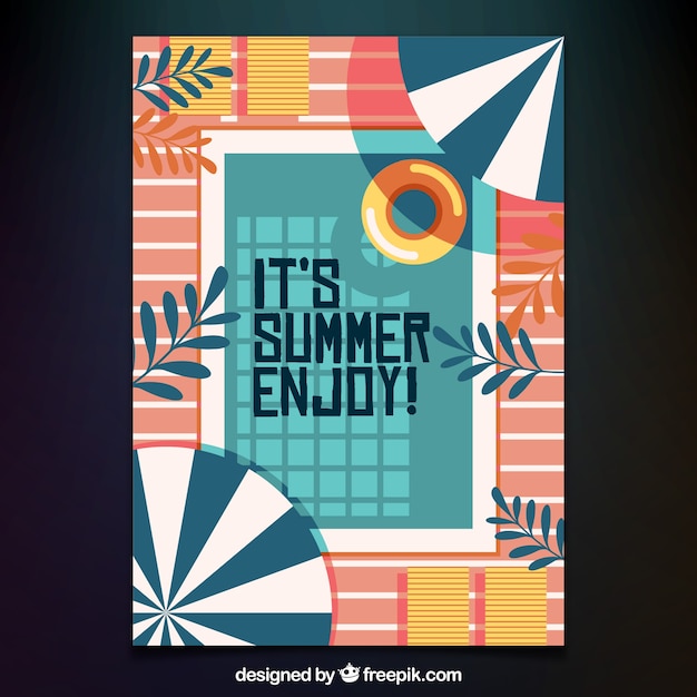 Free vector summer card with swimming pool in flat design