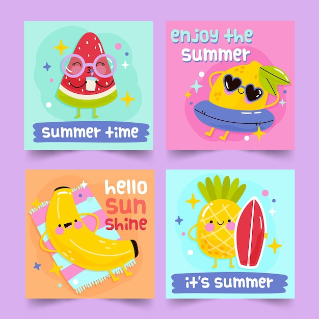Free vector summer cards collection concept