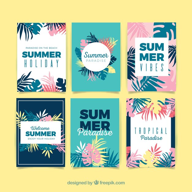 해변 요소와 여름 카드 컬렉션