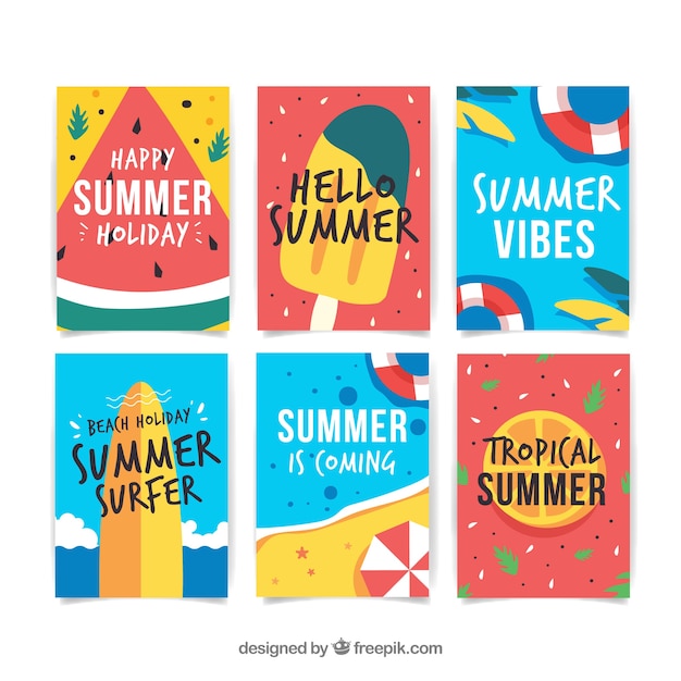 Summer cards collection with beach elements