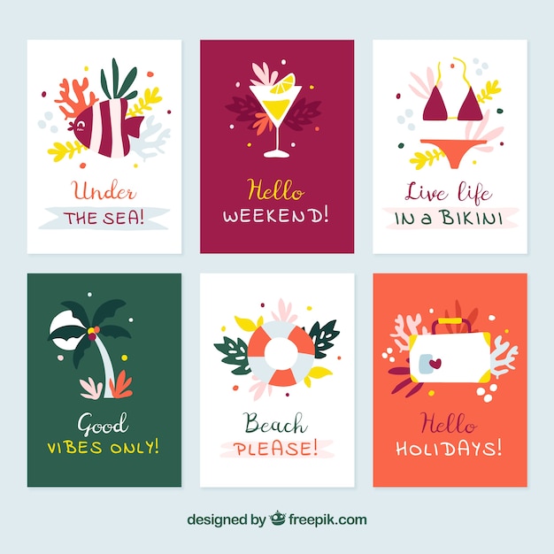 Summer cards collection with message and elements