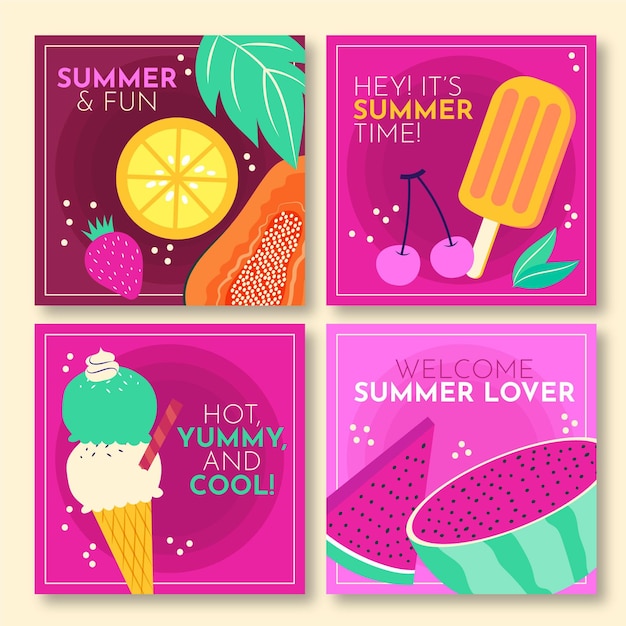 무료 벡터 여름 카드 컬렉션