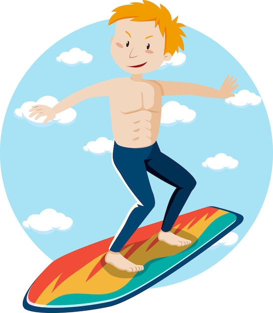 夏の漫画のキャラクターのサーフィン