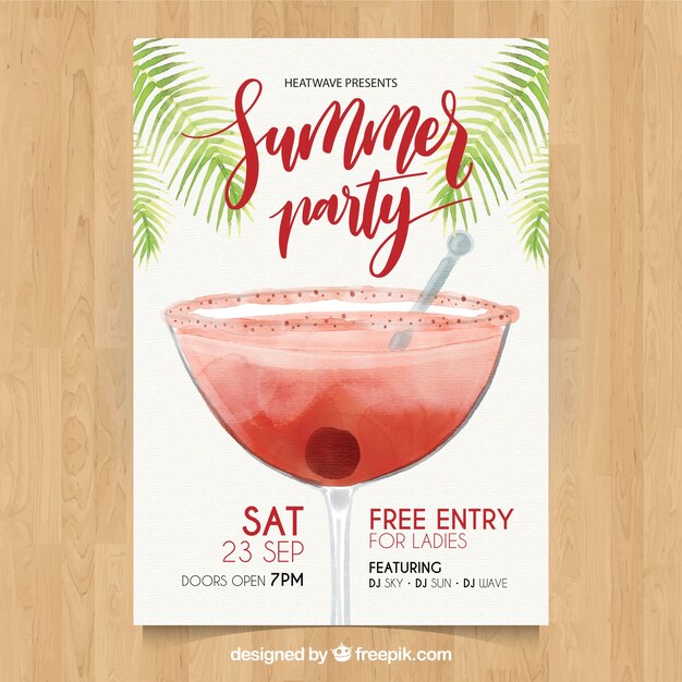 Summer cocktail party watercolor brochure