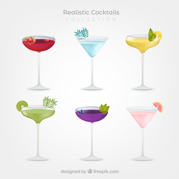 Summer cocktails collection in realistic style