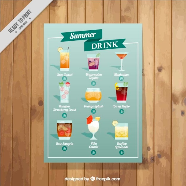 Free vector summer cocktails list in a simple design