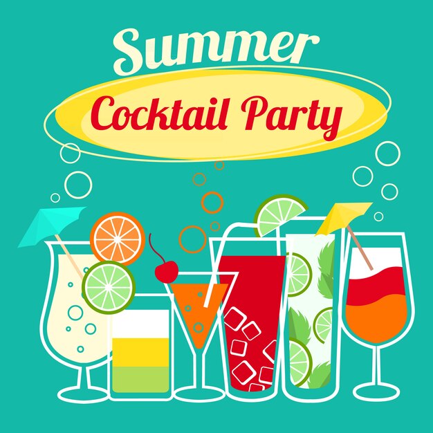 Summer cocktails party banner invitation flyer card template 