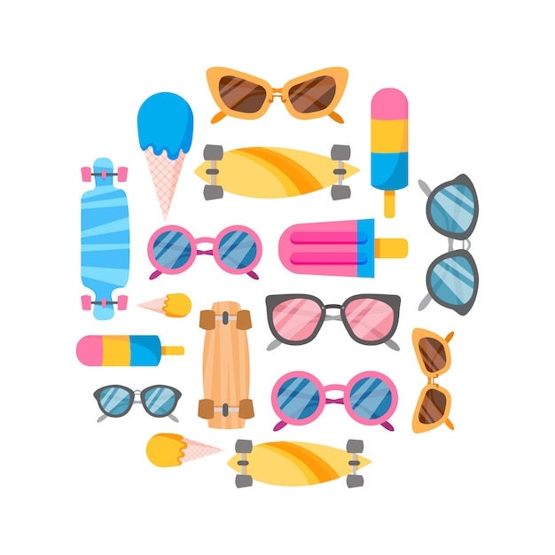 Free vector summer collection of objects.