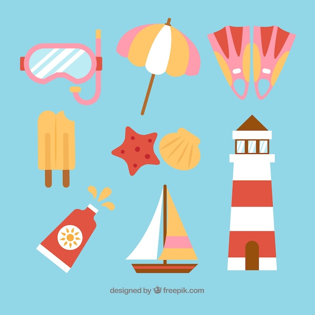 Free vector summer collection with elements in flat style