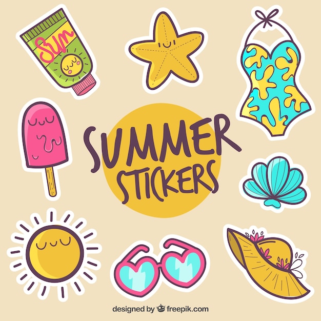 Free vector summer collection with elements in hand drawn style