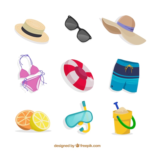 Free vector summer collection with elements in hand drawn style