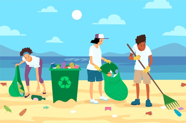 Free vector summer day cleaning at the beach